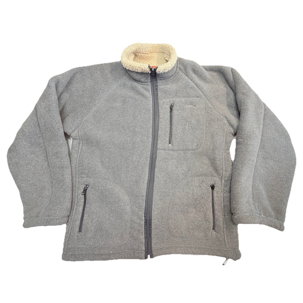 Jeep‎ Sherpa Fleece Jacket Mens Medium Gray Full Zip Lined Outdoor Trail Coat